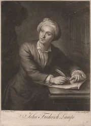 John Frederick Lampe, graviert von James McArdell, ca. 1765